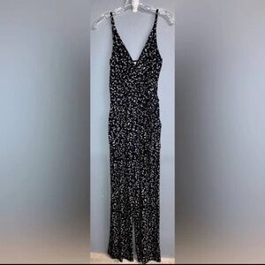 Kaileigh Black & White Speckled V-Neck Jumpsuit (M)